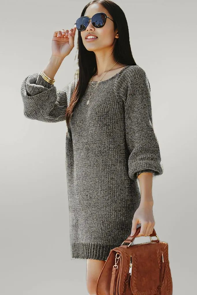 Boat Neck Long Sleeve Sweater Dress