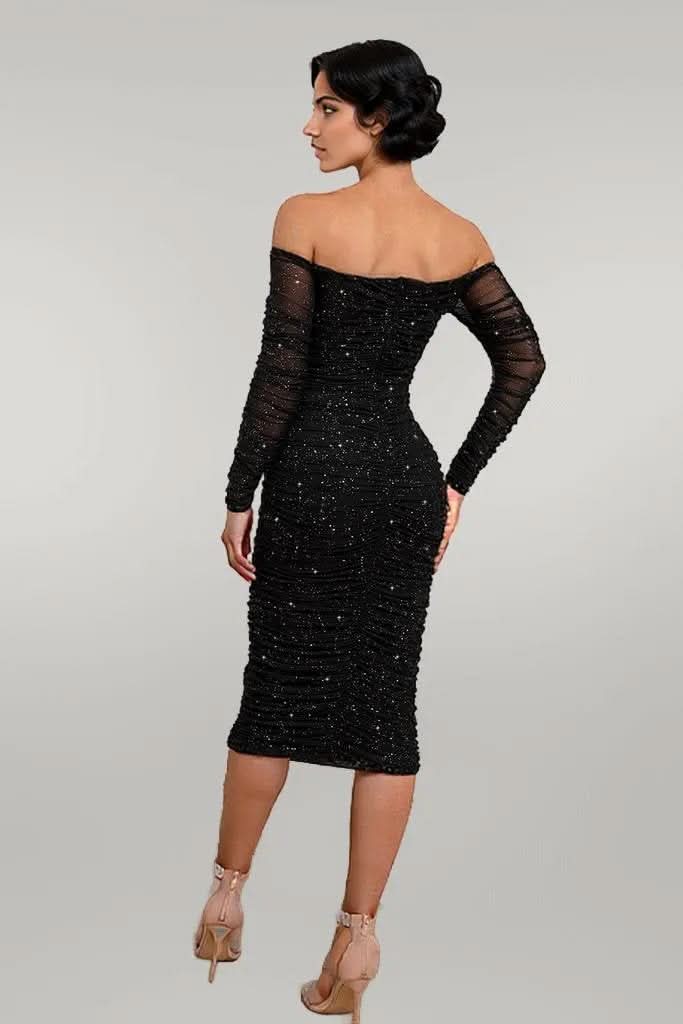 Long Sleeve Off-Shoulder Ruched Dress