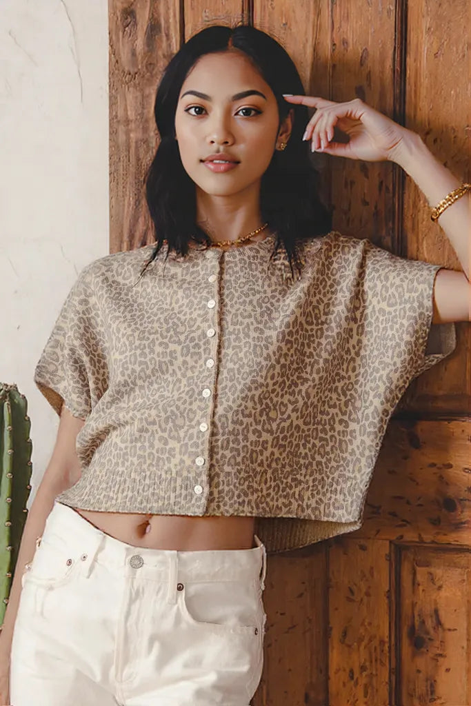 SO ME Leopard Print Button Front Sweater Cardigan LEOPARD