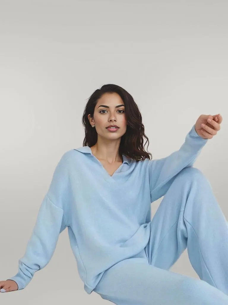 Johnny Collar Long Sleeve Top and Pants Sweater Set