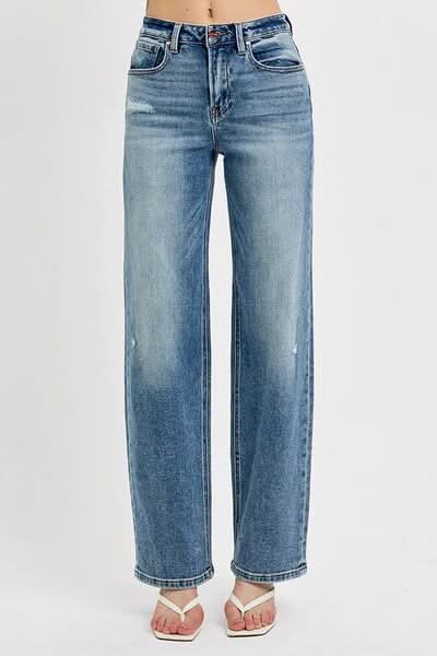 RISEN Full Size Distressed Wide Leg Jeans Plus Size Medium