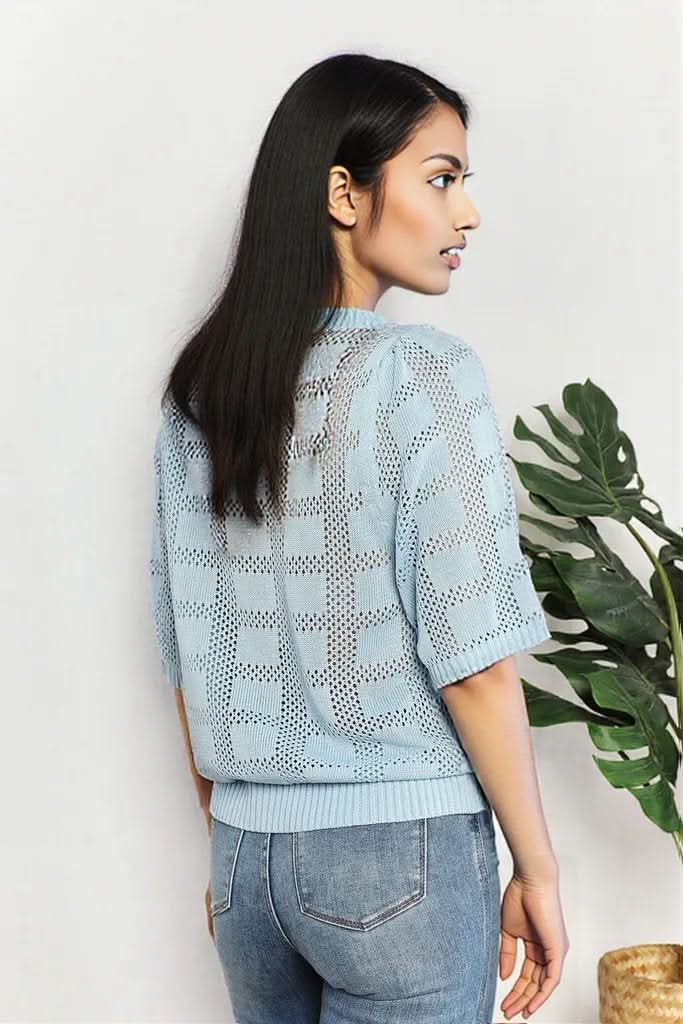 Mandy Ribbed Trim Round Neck Knit Top