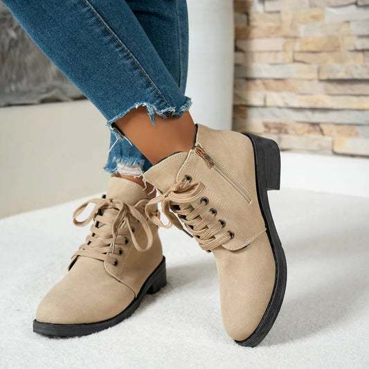 Lace-Up Ankle Boots with Heart Charm Detail