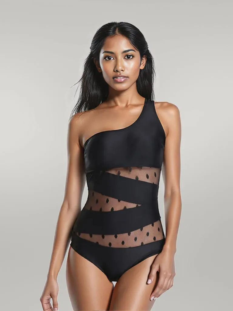 One Shoulder Polka Dot One-Piece Swimwear