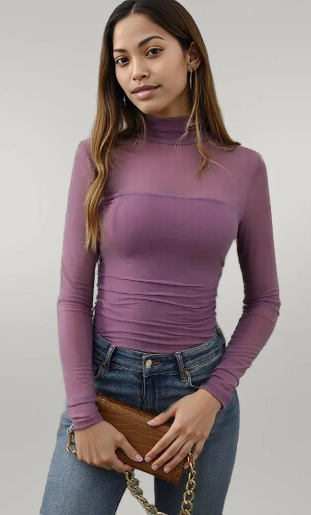 Mock Neck Long Sleeve Top Lilac