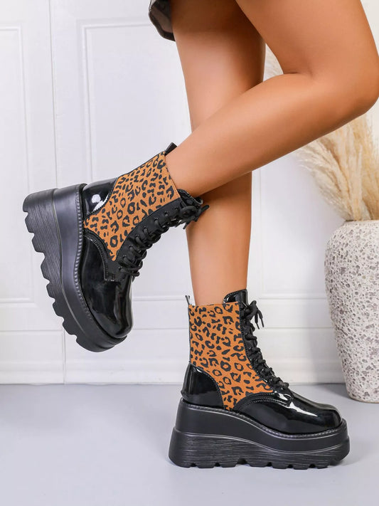 Lace Up Wedge Platform Boots