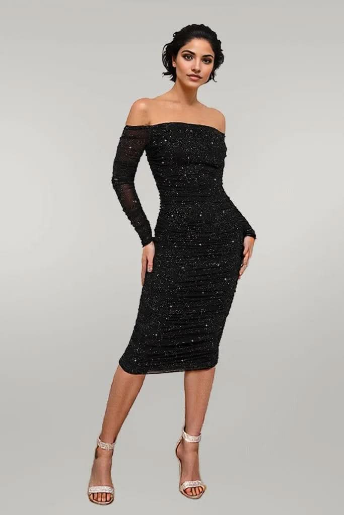 Long Sleeve Off-Shoulder Ruched Dress