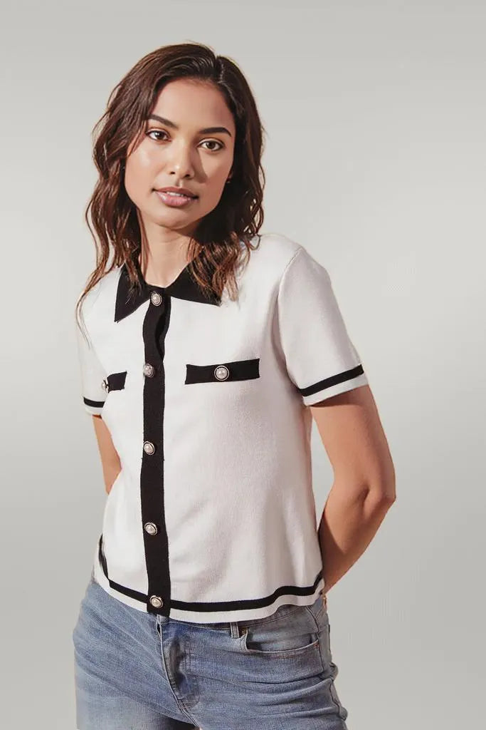SO ME Button Down Knitted Sweater Shirt Top