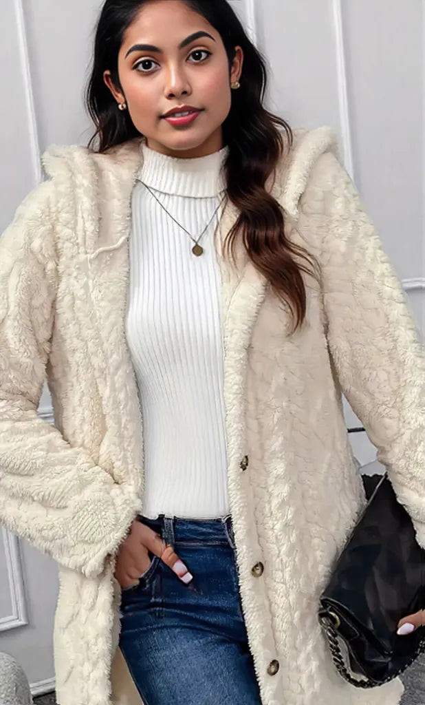 Faux Fur Teddy Coat with Button Front