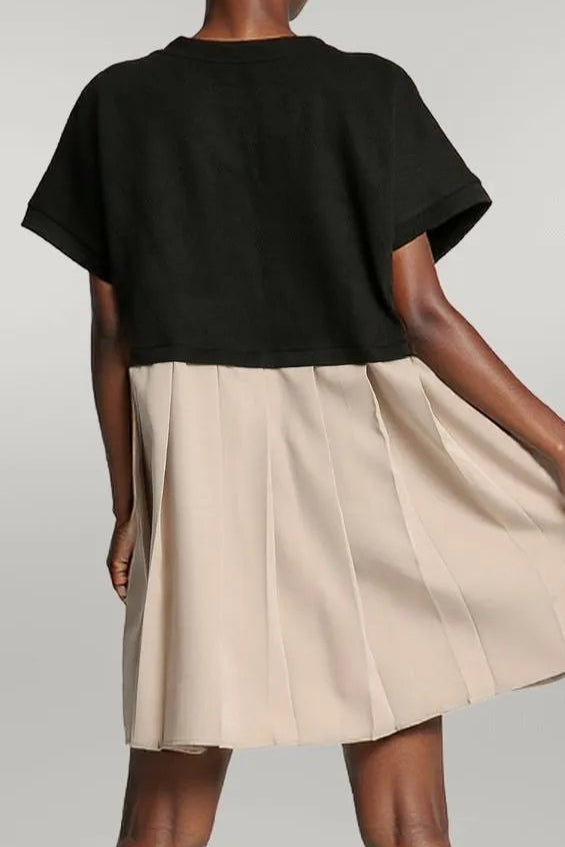 Umgee Full Size Round Neck Pleated Dress with Side Pockets Plus Size