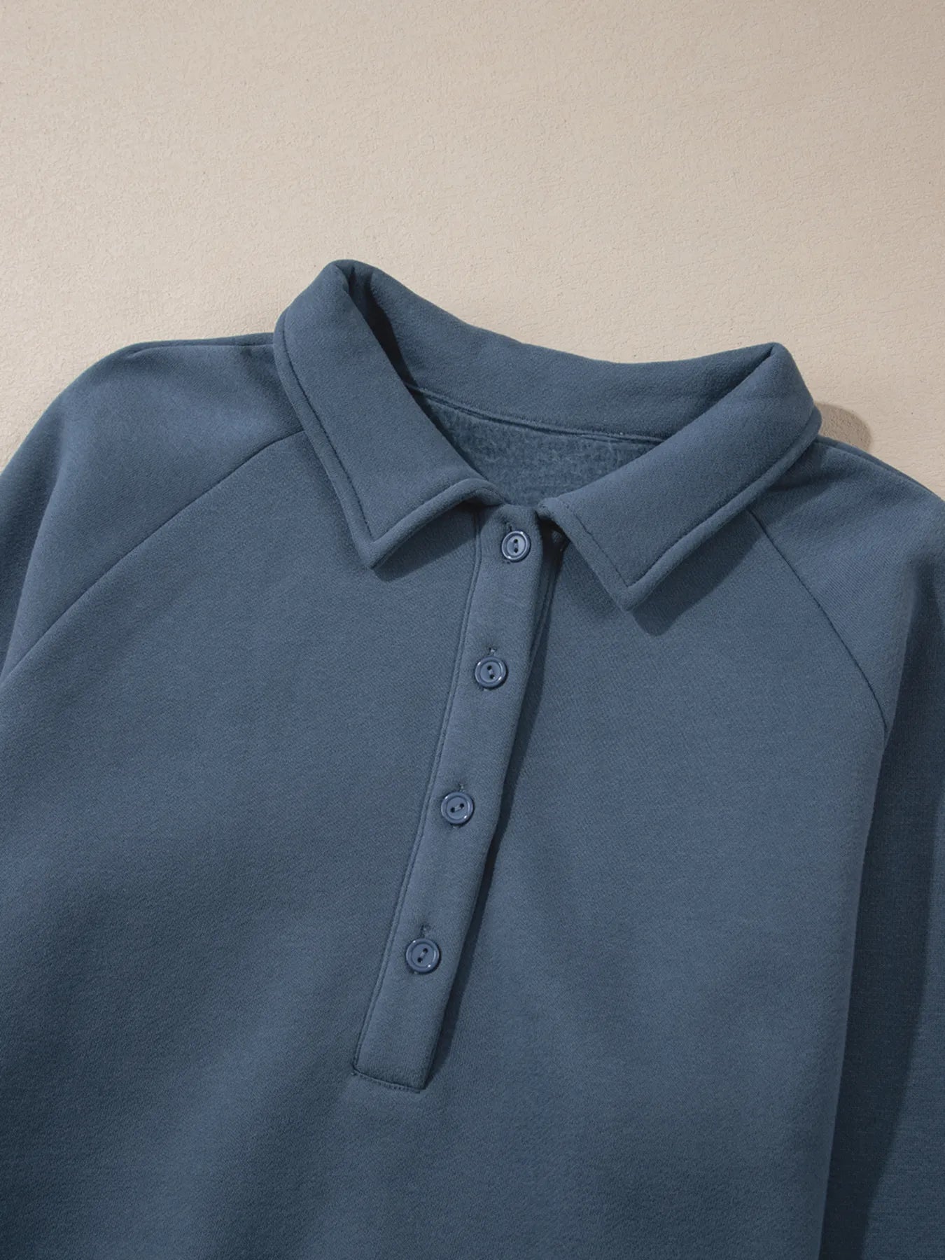 Collared Sweatshirt and High Waist Pants Active Set Dusty Blue