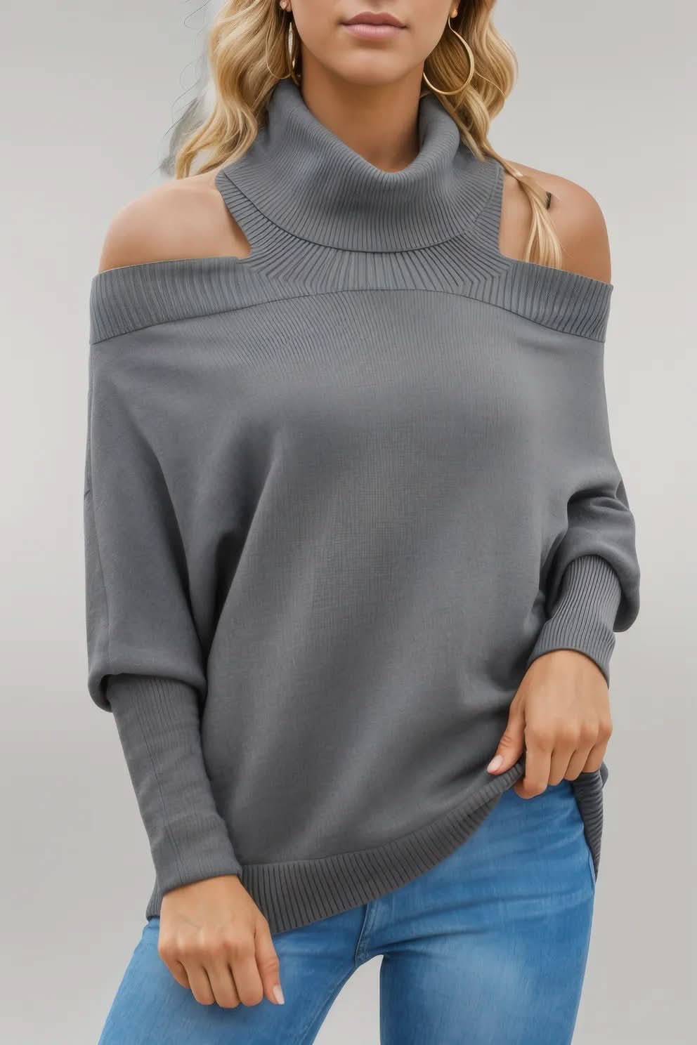 Off Shoulder Turtleneck Batwing Sleeve Sweater