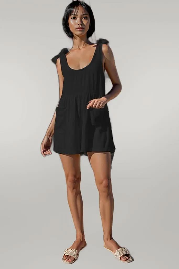 Full Size Scoop Neck Tie Shoulder Romper