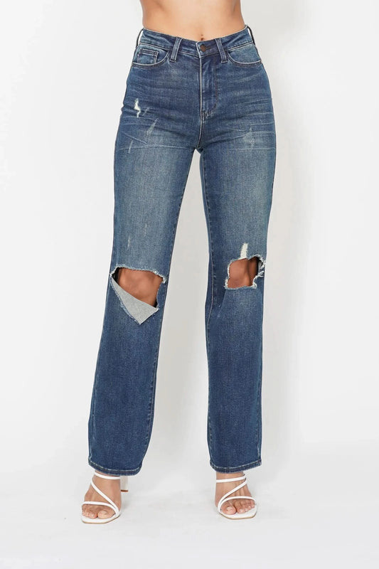 Judy Blue Full Size Hw Ripped Knee Dad Jeans DK
