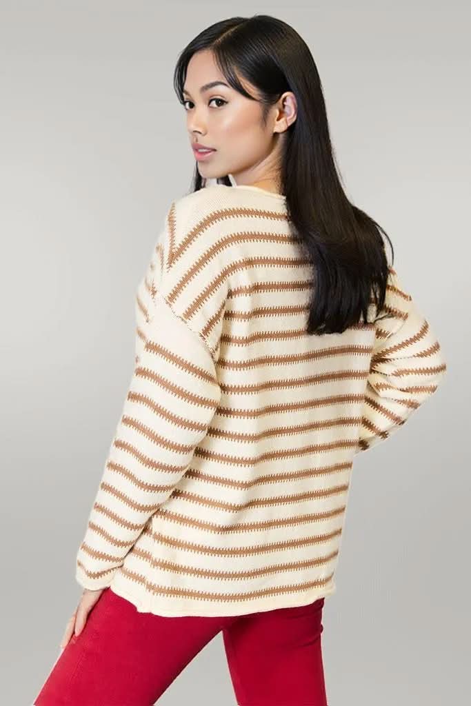 Double Take Striped Boat Neck Sweater