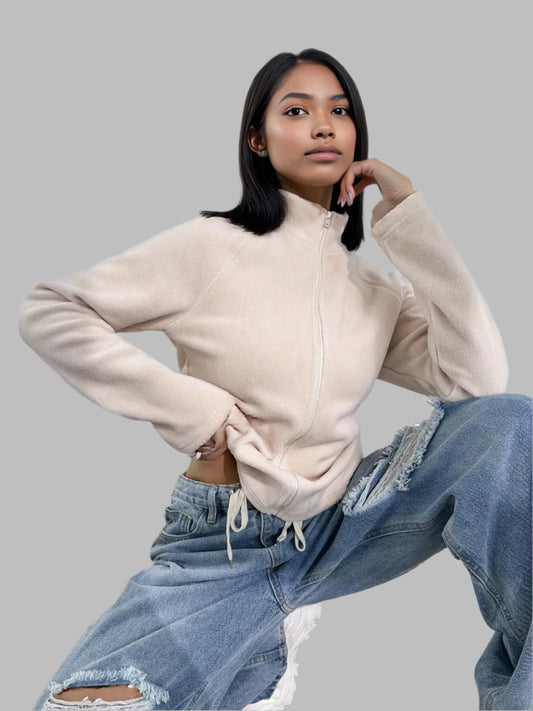 Zip Up Long Sleeve Jacket Tan