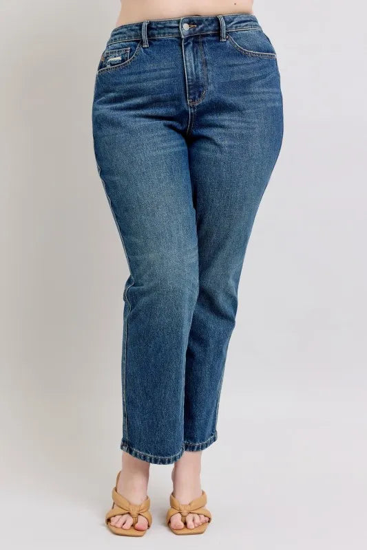 Judy Blue Full Size High Waisted Rigid Magic Non-destroy Straight Leg Jeans Dark