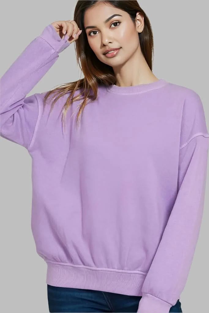 Zenana Soft Fleece Pigment Dye Round-neck Sweatshirts LAVENDER