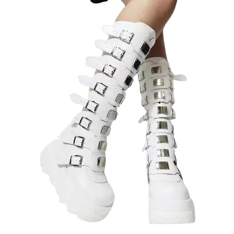 Women's Punk Streetwear Solid Color Round Toe Riding Boots