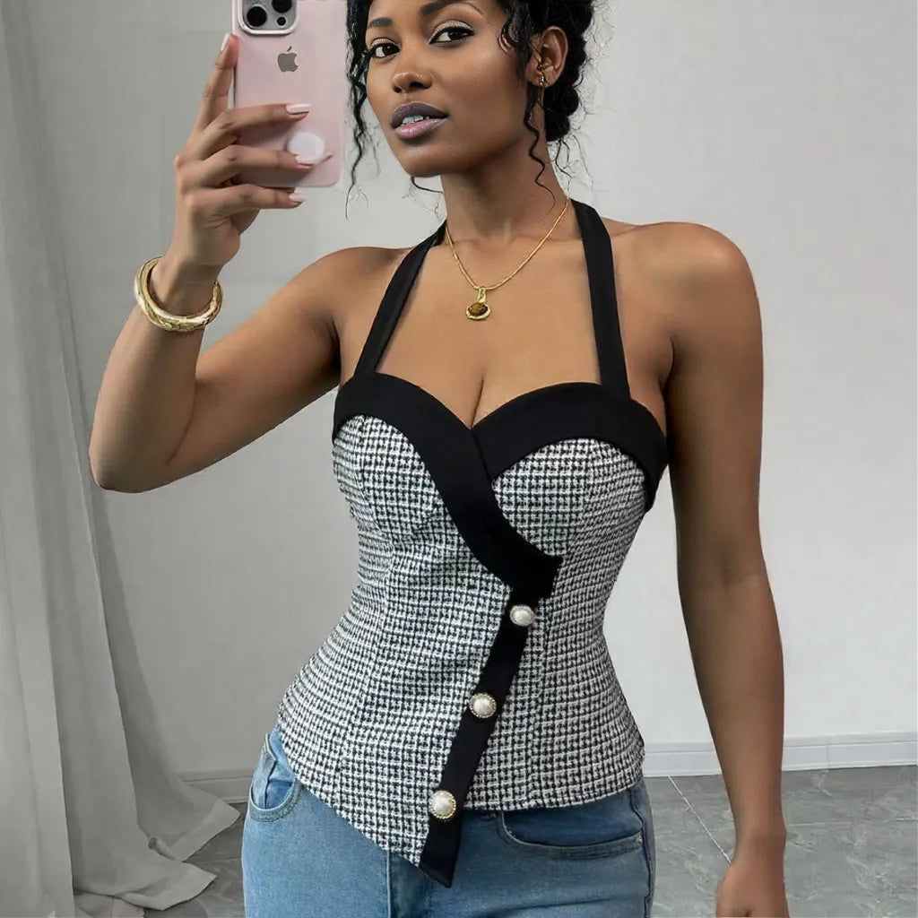 Knitted Vest Slim Fit Halter Black