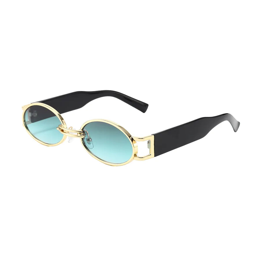 Retro Oval Frame Sunglasses As Picture Golden Frame Gradient Green Piece