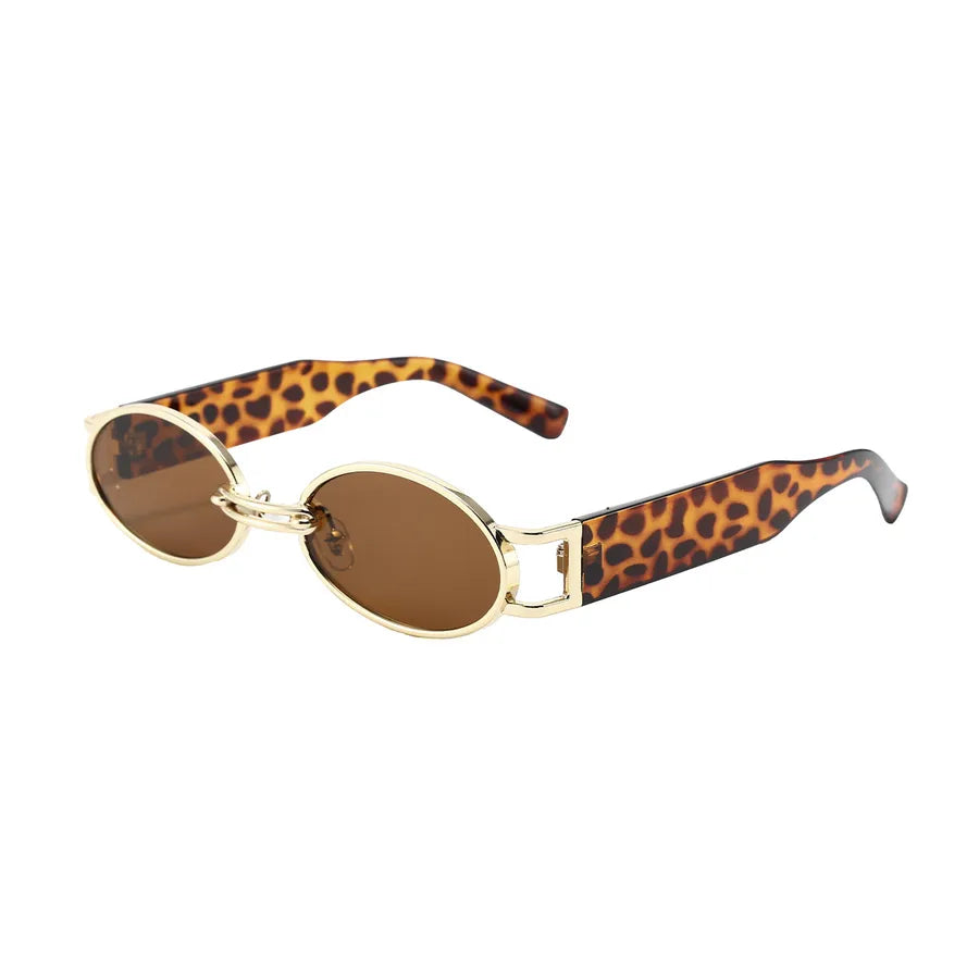 Retro Oval Frame Sunglasses As Picture Gold Frame Leopard Leg Dried