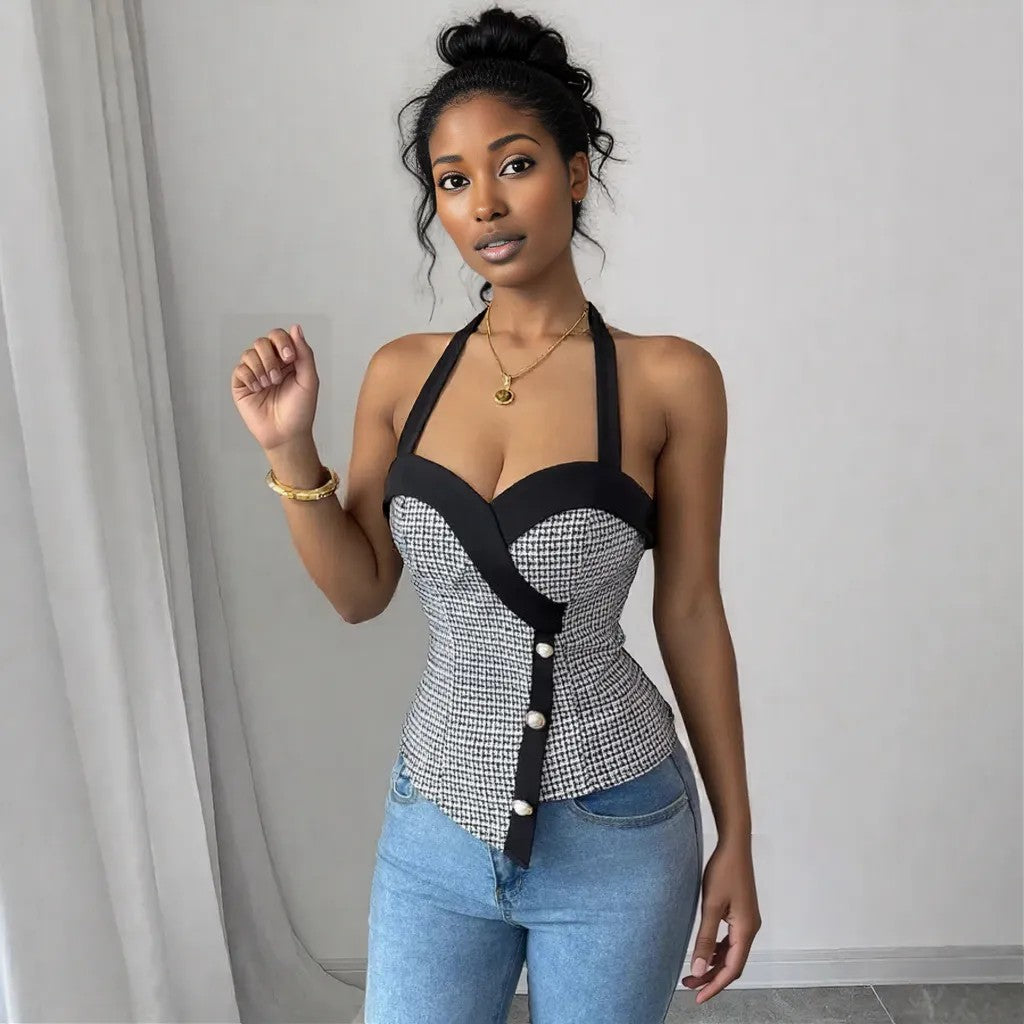 Halter top in black and white checkered