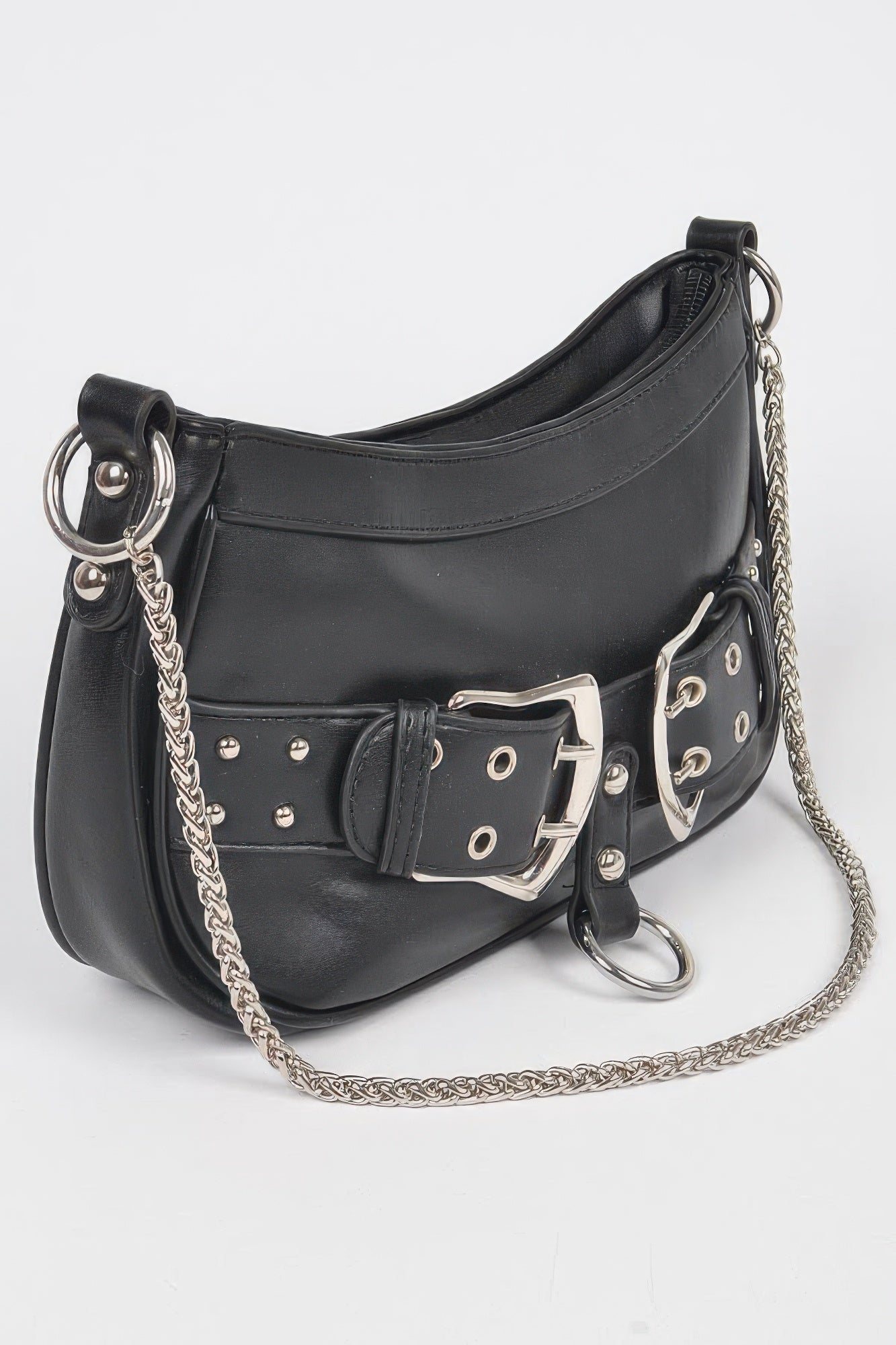 Faux Leather Stud Buckles Shoulder Bag