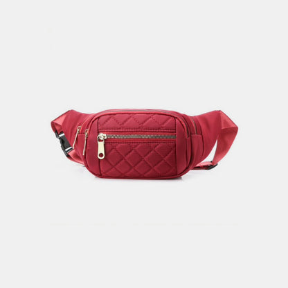 Zenana Quilted Multi Pocket Waist Belt Bag Red One Size