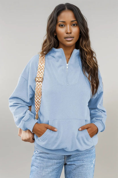 Quarter Zip Dropped Shoulder Sweatshirt