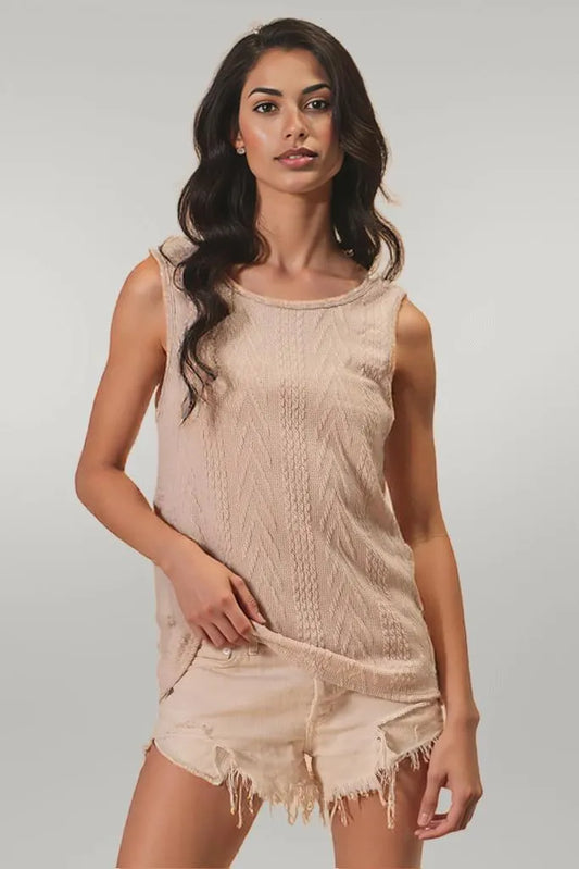 BiBi Textured Sweather Knit Twist Back Sleeveless Top