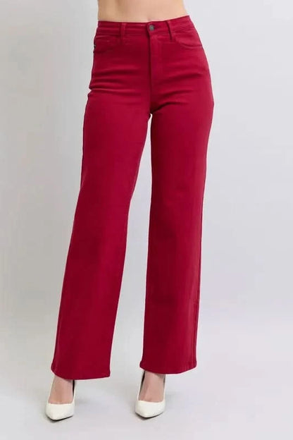 Judy Blue Full Size High Waist Heart Shaped Back Pockets 90's Straight Jeans SCARLET