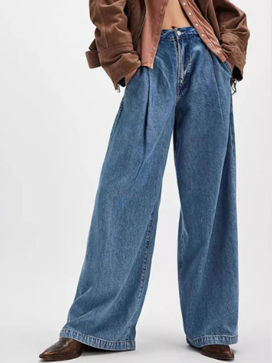 Wide Leg Jeans with Pockets Dusty Blue