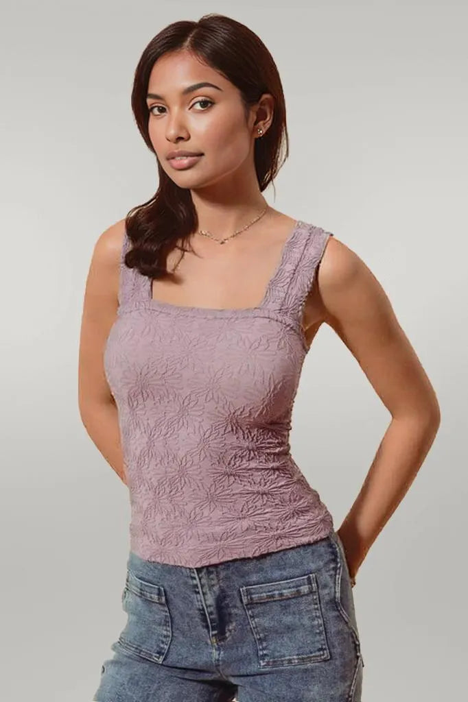 SO ME Floral Jacquard Seamless Tank Top