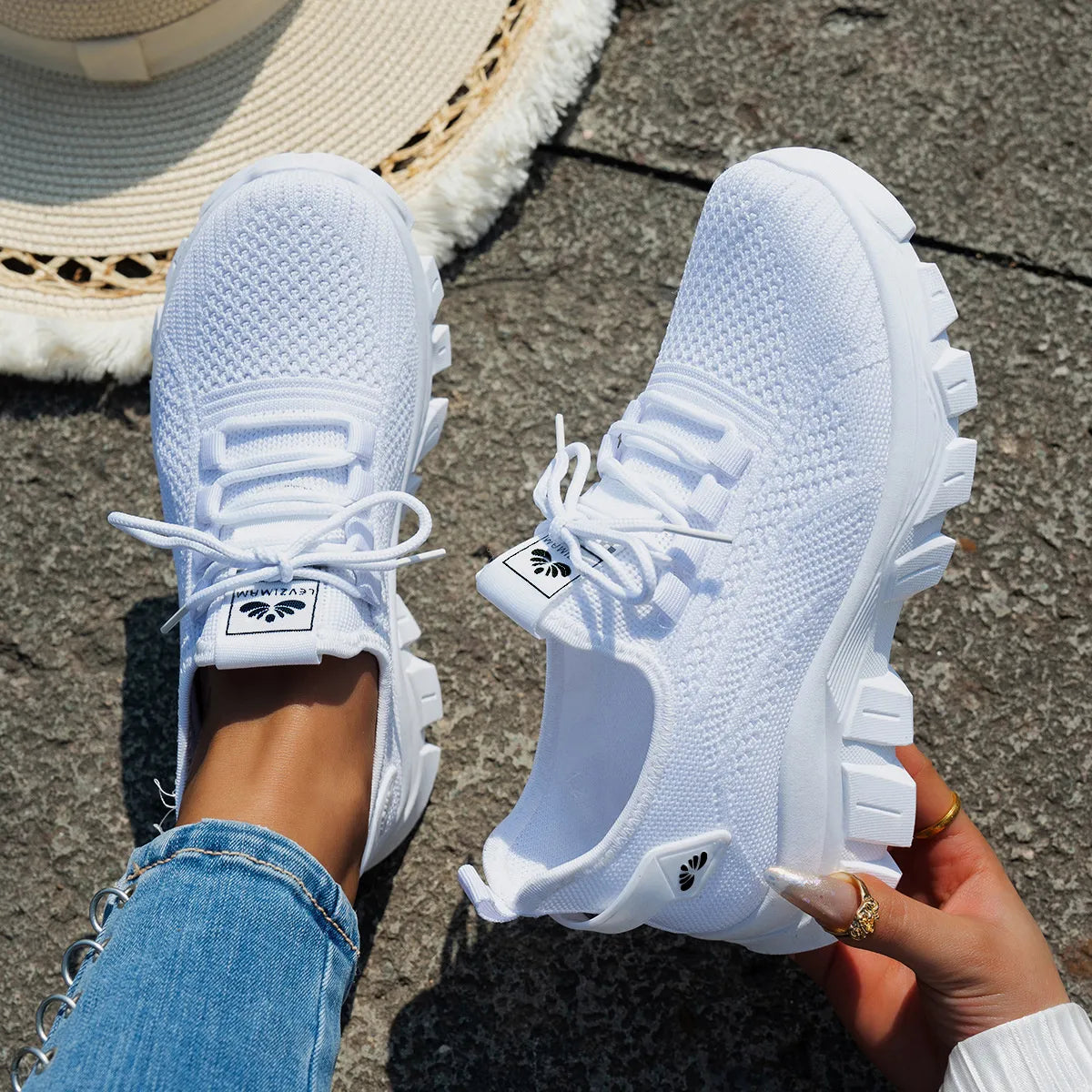 Mesh Lace Up Platform Athletic White