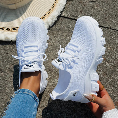 Mesh Lace Up Platform Athletic White