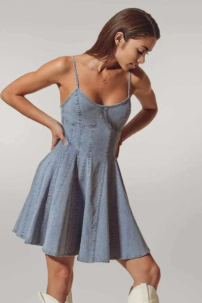 SO ME A Line Fit and Flare Denim Mini Dress