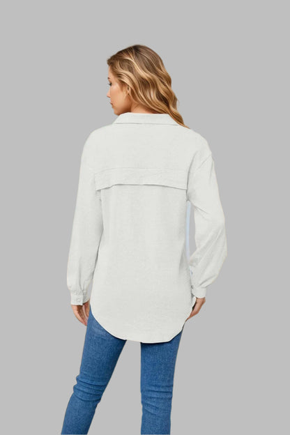 Collared Neck Buttoned Long Sleeve Shirt