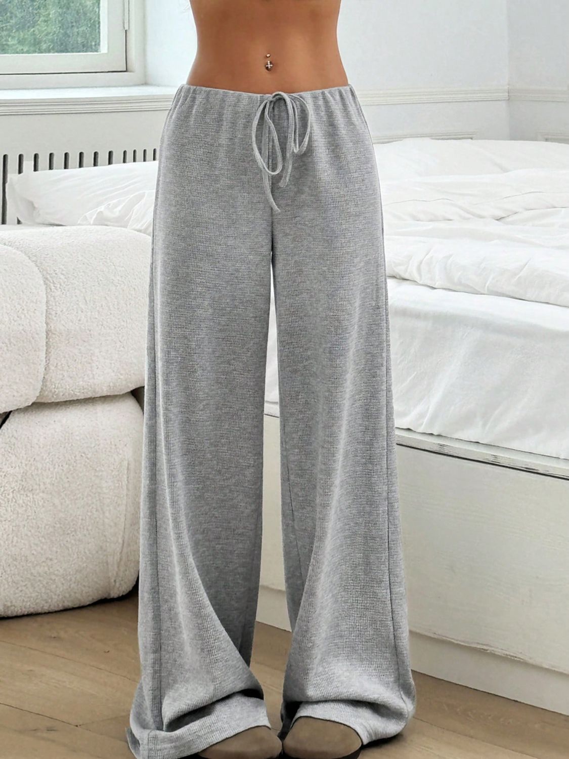 Tied Striped Wide Leg Pants Gray