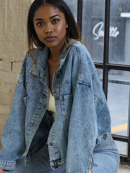 Button Down Drop Shoulder Denim Jacket