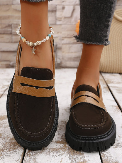 Contrast Suede Platform Loafers Brown