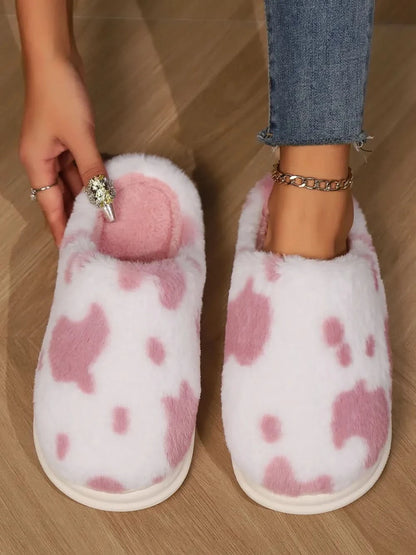 Animal Print Faux Fur Slippers Blush Pink