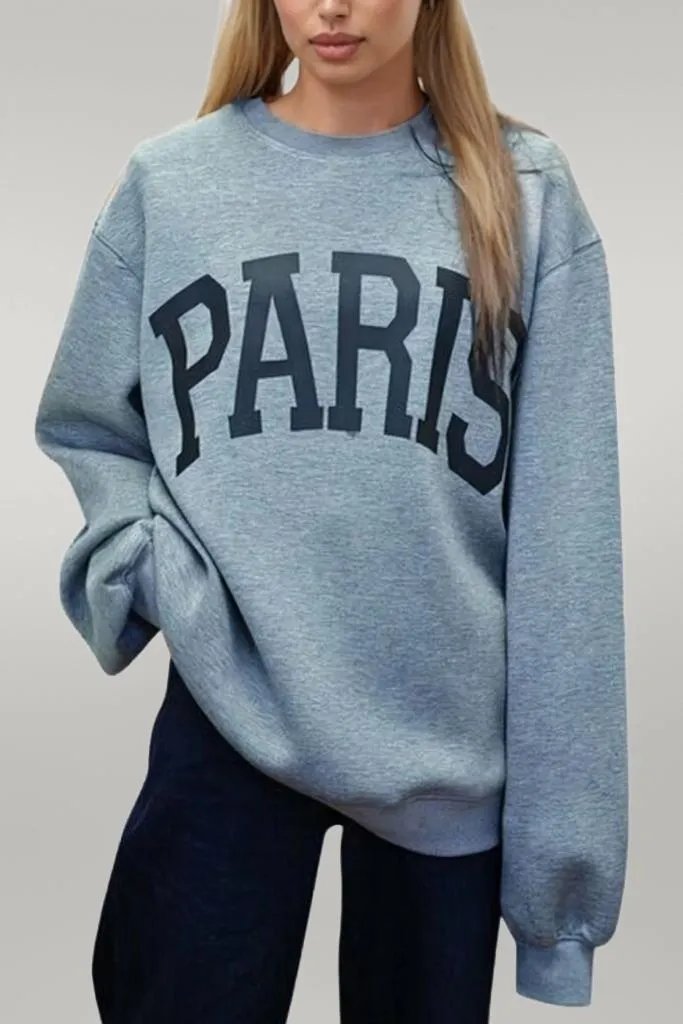 Basic Bae PARIS Round Neck Long Sleeve Air Scuba Sweatshirt