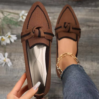 Bow Contrast Trim Point Toe Loafers - Shoes & Bags/Women's Shoes - Trendsi - Brown - 43(US11) - 100600967782429