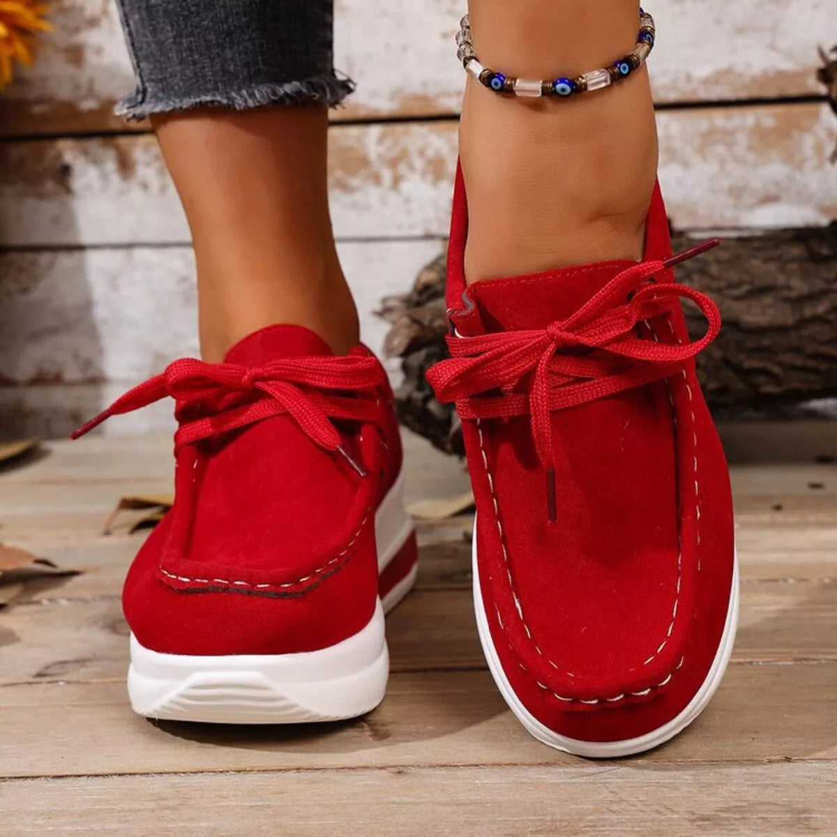 Round Toe Platform Sneakers Red