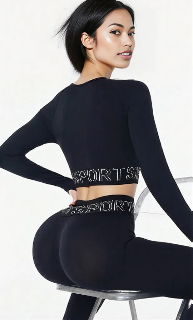 Letter Print Round Neck Long Sleeve Top and Leggings Active Set