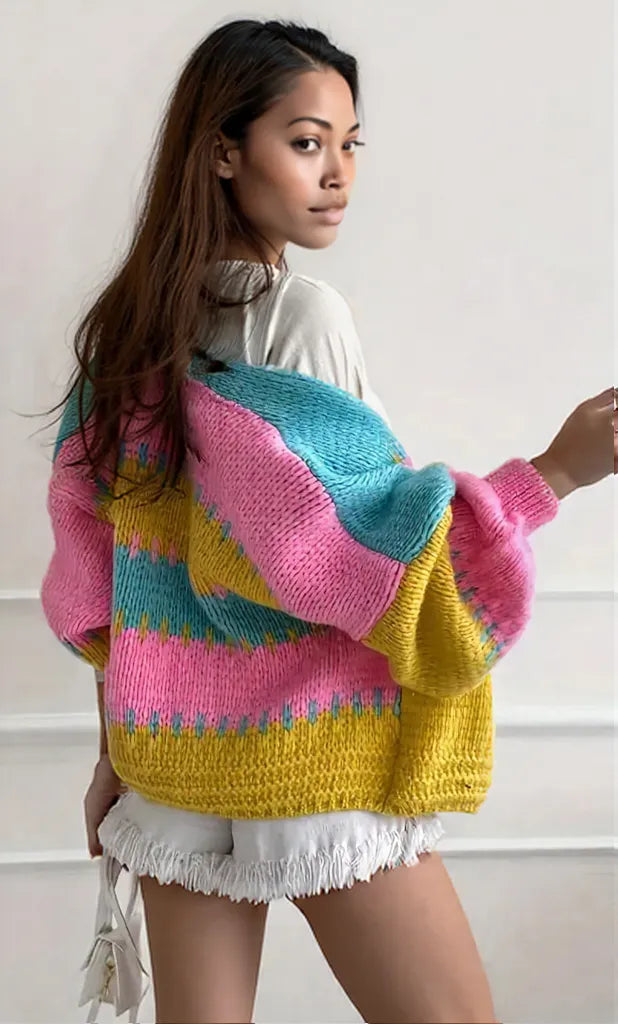 Color Block Drop Shoulder Cardigan