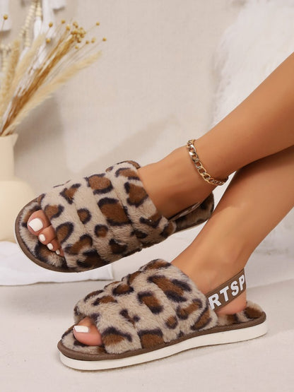 Leopard Faux Fur Open Toe Slippers Leopard