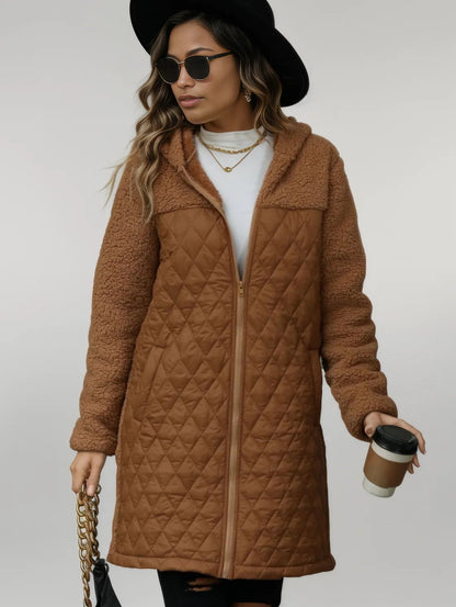 Texture Zip Up Long Sleeve Hooded Coat