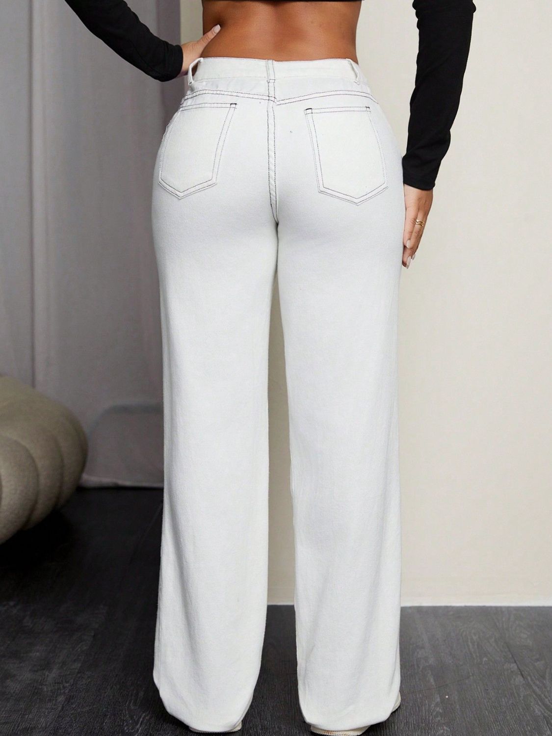 Leopard Cross Detail Straight Leg Jeans